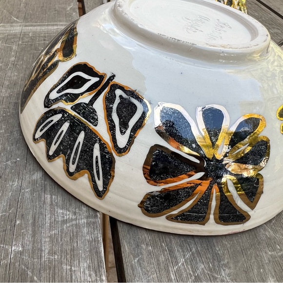 Studio Art Pottery Glazed Floral Bowls Set of Three Artist Signed Gold Trimmed - Picture 11 of 12